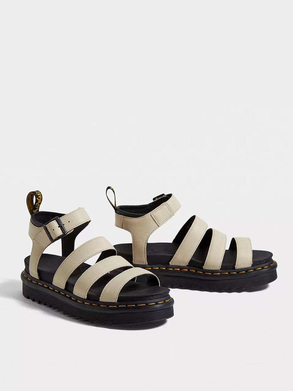 DR. MARTENS Blaire Beige Leather Platform Lug Sole Sandals 9